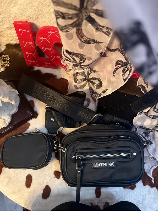 Madden Nyc Handbags - Madden NYC Black Nylon Crossbody with Detachable Coin Pouch